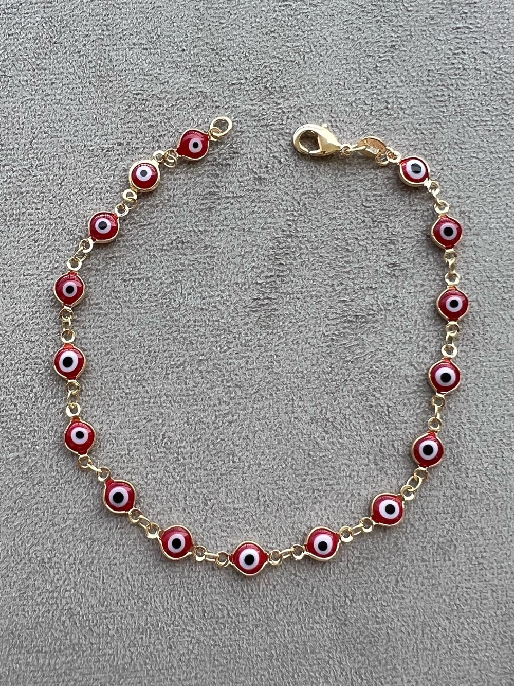 Gold Filled Red Evil Eye Beaded Anklet 10”